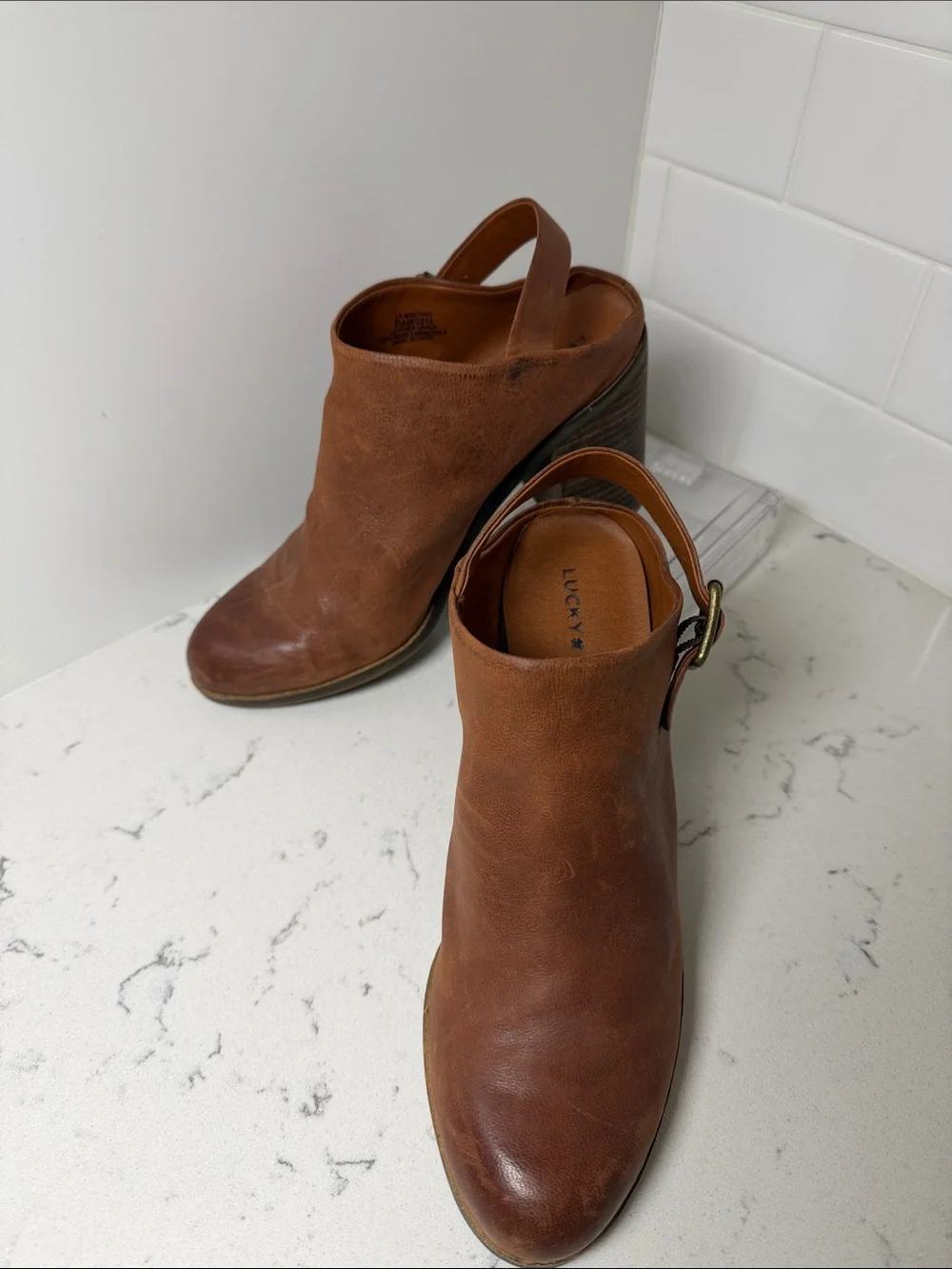 Lucky Brand Brown Leather Slingback Booties